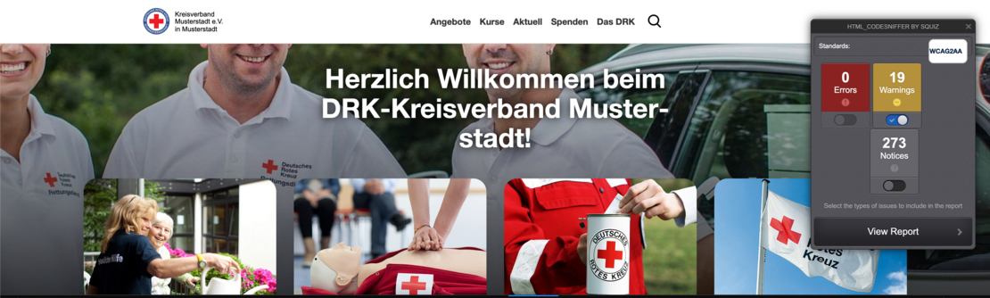 Anzeige Fehler zum Thema Barrierefreiheit am Beispiel der Startseite Anzeige Fehler zum Thema Barrierefreiheit am Beispiel der Startseite