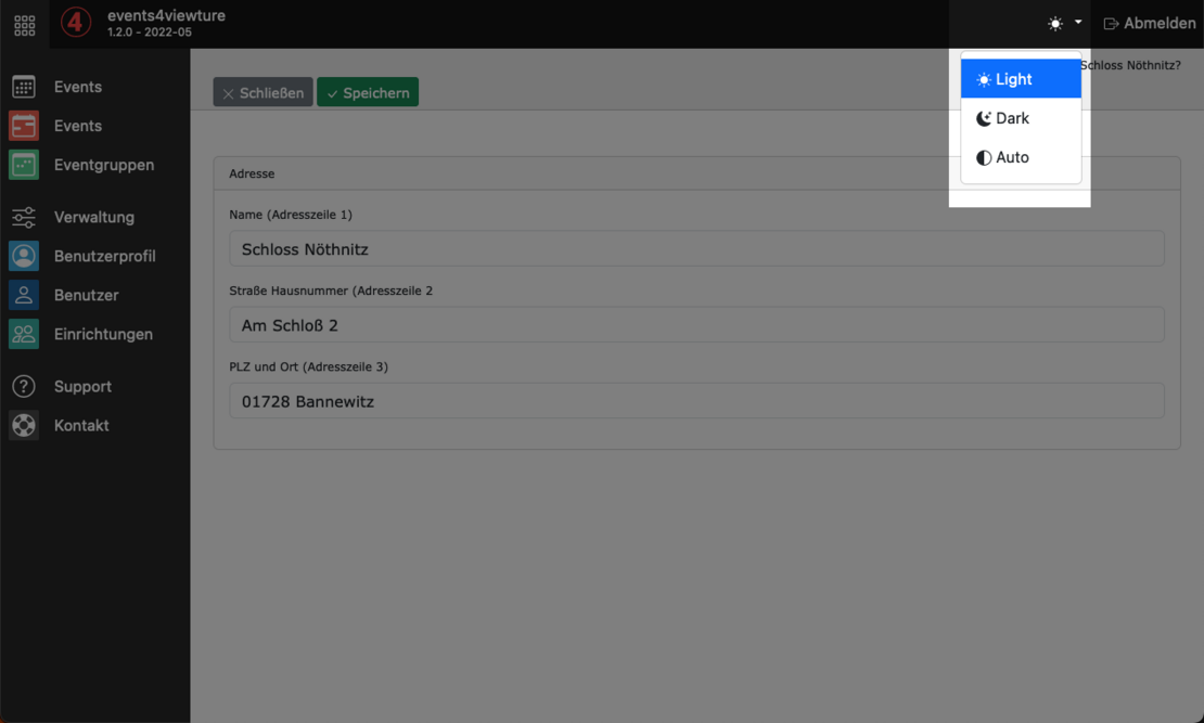 Auswahl Darkmode