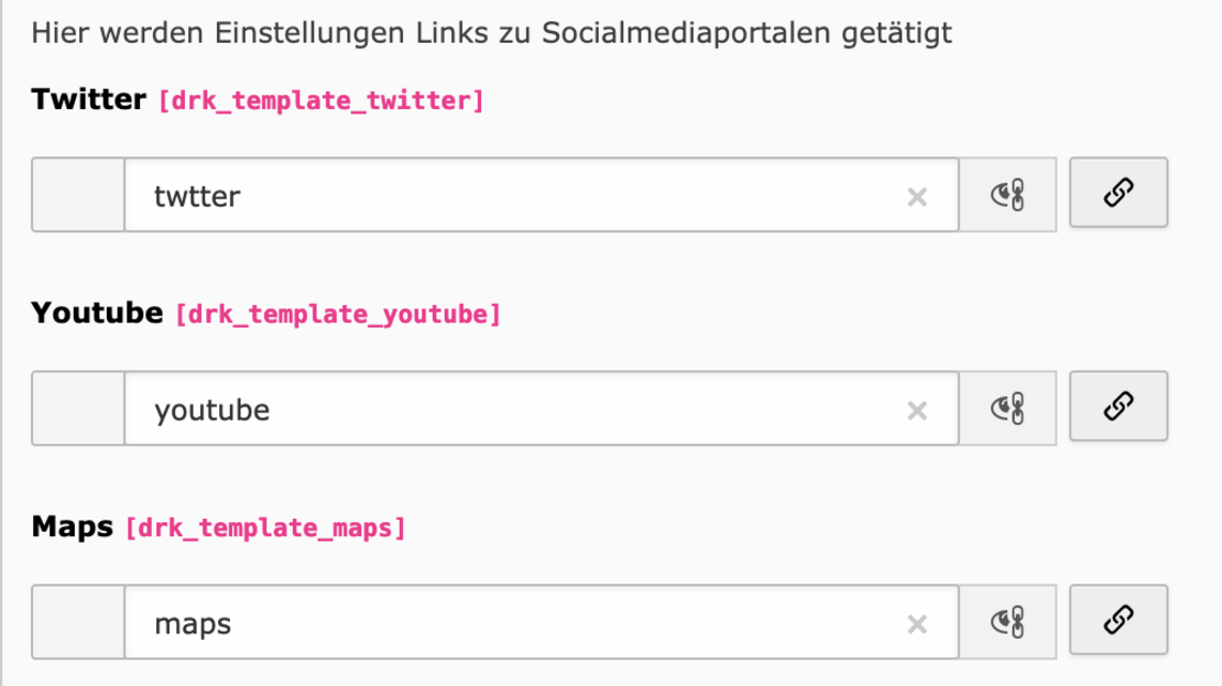 Umgestellte Linkfelder in der Siteconfig