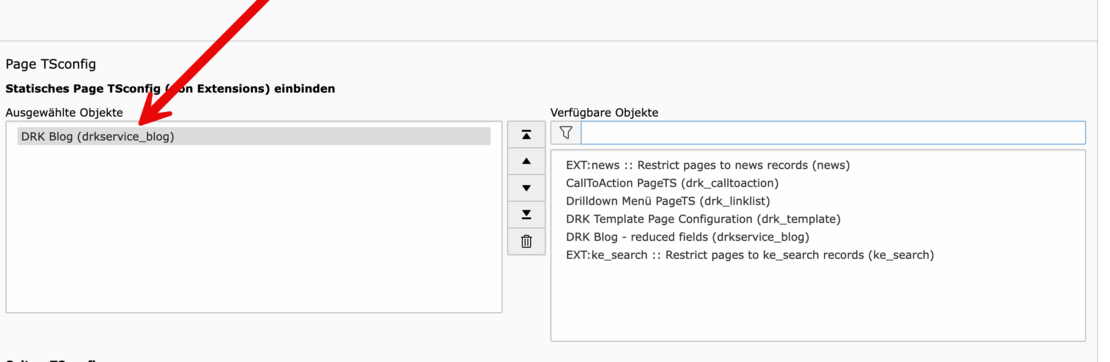 Das Blog Element bringt eine eigene Konfiguration für das Backend mit.